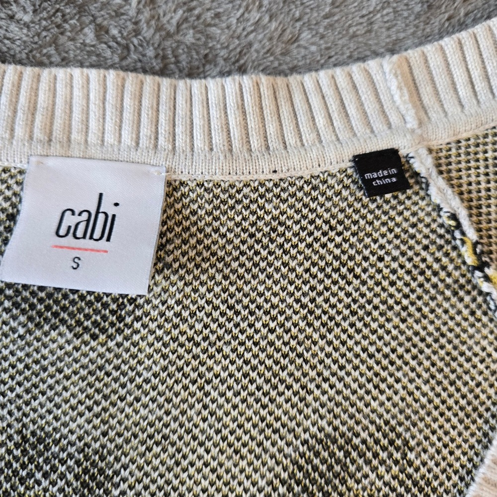 Cabi 5277‎ Leopard Floral Knit Cardigan Sweater Button Front Beige Yellow S - Picture 2 of 15
